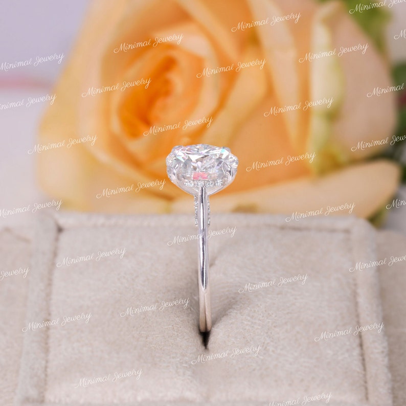 solitaire moissanite round cut engagement ring with hidden halo