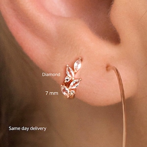 Huggie hoop earrings,14k solid gold,diamond huggie earrings,cartilage hoop,cartilage earring,diamond hoops•tiny•mini•small hoop earrings