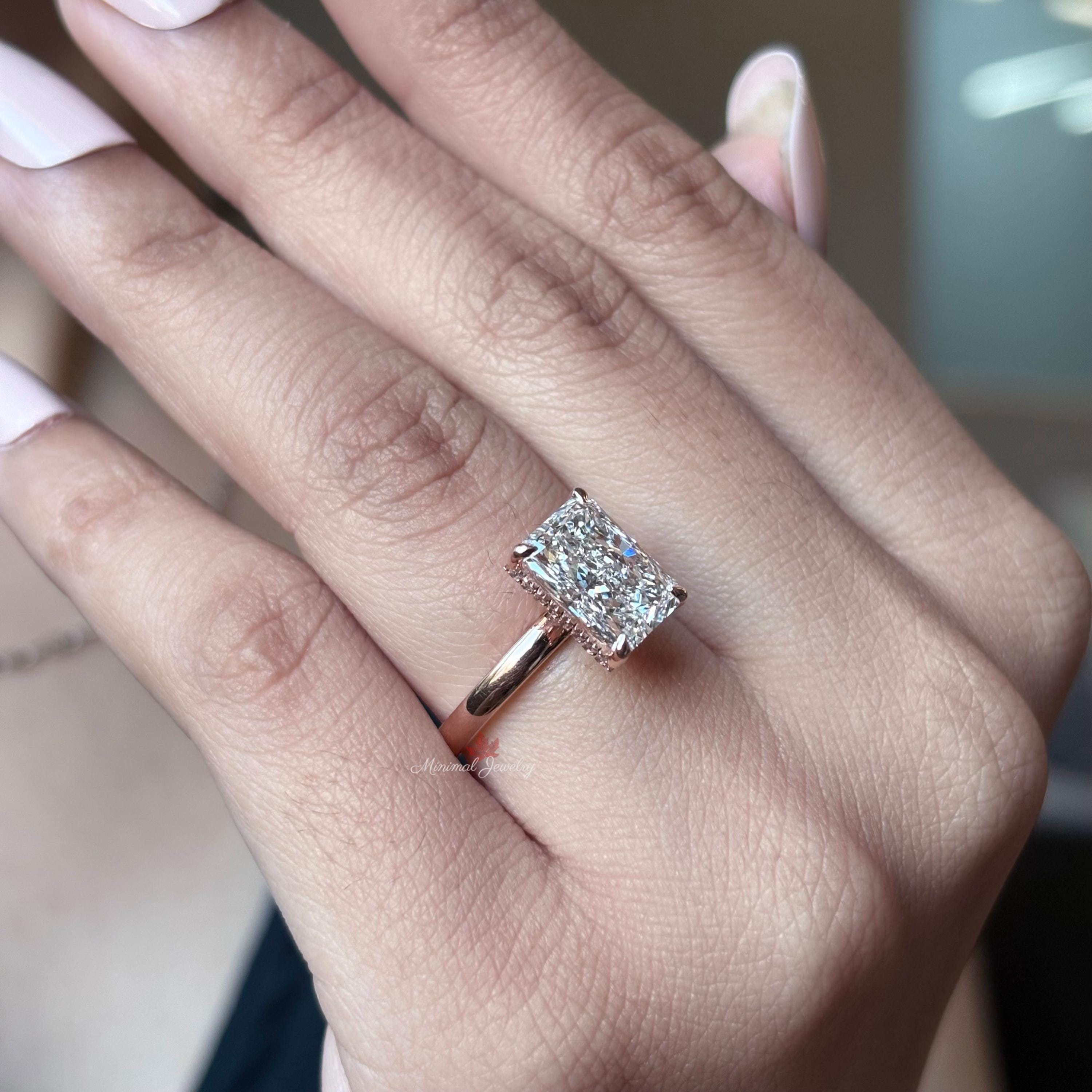 2.8CT Radiant Cut Lab Grown Diamond Solitaire Engagement Ring 14k ...