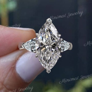 4 CT Three stone moissanite marquise engagement ring,unique celebrity style,shield&large marquise cut,big diamond alternative,wedding ring