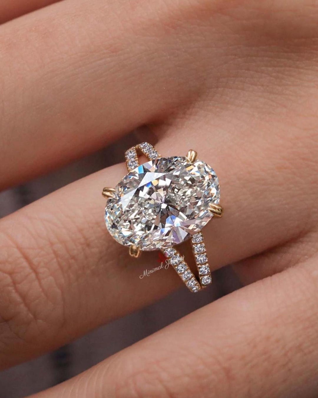 5.5CT Oval Moissanite Engagement Ring Hidden Halo Split Shank Ring ...