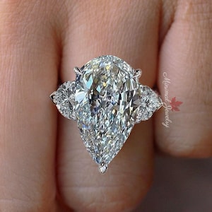 8 ct pear shaped moissanite engagement ring large three stone moissanite heart&pear cut hidden halo diamond cocktail teardrop wedding ring