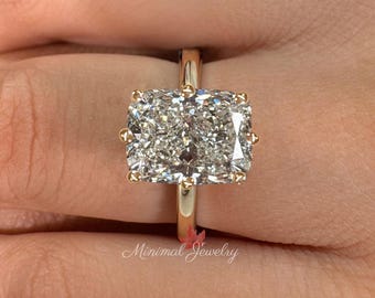 Lab Grown Diamond Engagement Ring 5CT Elongated Cushion Cut Ring IGI Certified Cathedral Solitaire Lab diamond Wedding Proposal Ring