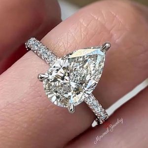 Lab Grown Diamond Engagement Ring 3 CT Pear Shaped Lab Diamond Ring Hidden Halo Wedding Ring Set Certified CVD Diamond Bridal set jewelry