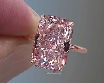 10 CT Radiant morganite engagement ring rose gold morganite ring pink morganite solitaire ring large morganite wedding ring cocktail ring