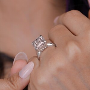 8 CT Emerald Cut Moissanite Engagement Ring,Solitaire Knife Edge wedding ring for women image 7