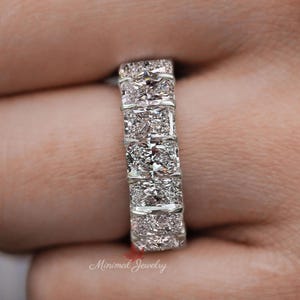 Radiant moissanite full eternity band,14k white gold wedding band,moissanite eternity ring,thick modern,stackable unique wedding band