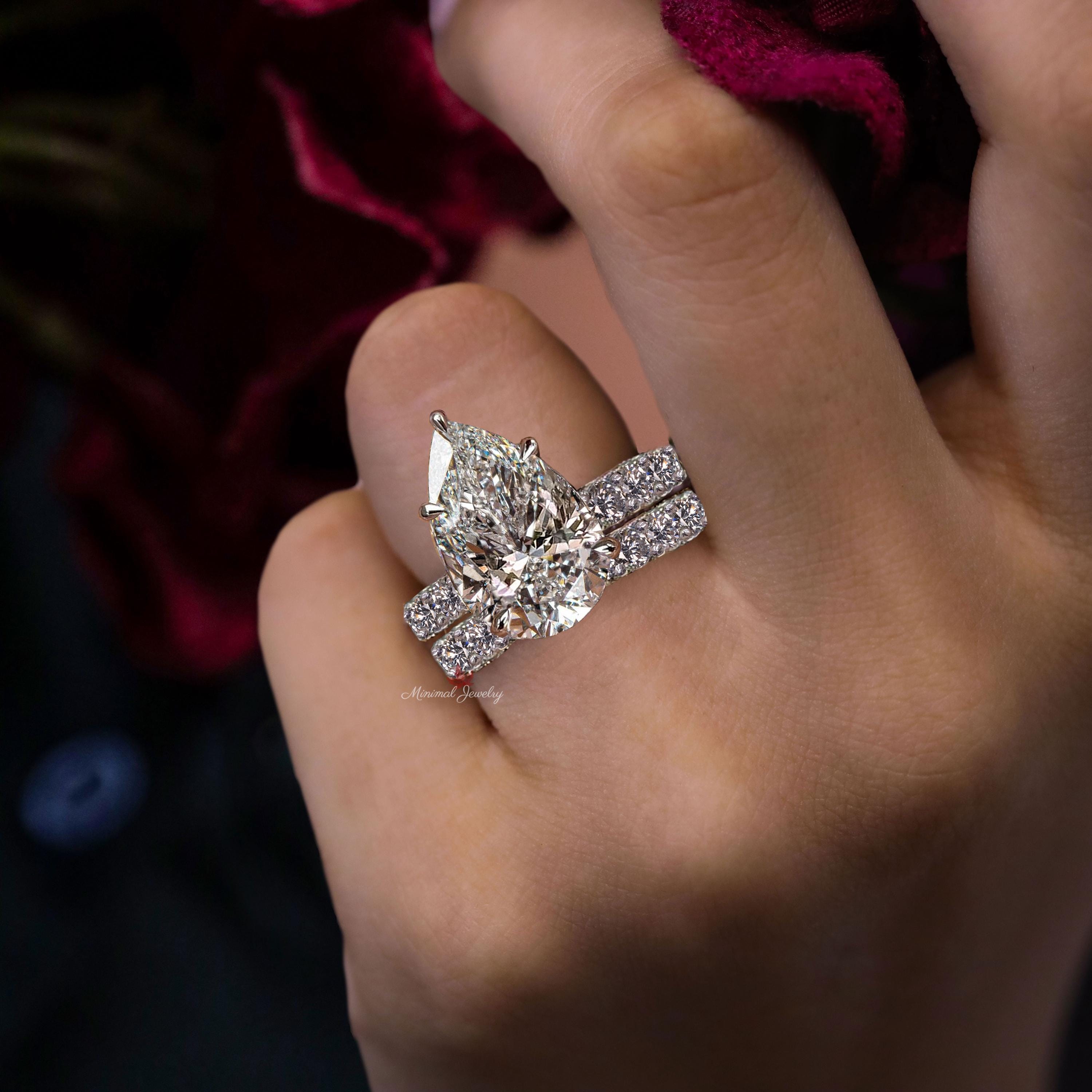 Pear Lab Grown Diamond Engagement Ring Set IGI Certified 6.5CT Pear ...