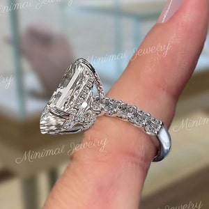 12CT Large Radiant cut moissanite ring,hidden halo wide band,celebrity style solitaire radiant engagement ring,diamond cocktail wedding ring