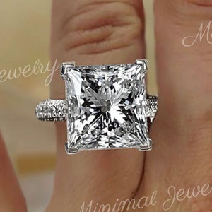Princess Cut Engagement Ring Solid 14k White Gold 9.5 CT Solitaire Moissanite Square Ring Unique Cocktail Wedding Anniversary Gift for Her