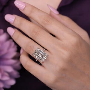 8 CT Emerald Cut Moissanite Engagement Ring,Solitaire Knife Edge wedding ring for women image 8
