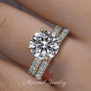 Anello di fidanzamento con diamante coltivato in laboratorio, set di fede nuziale rotonda da 3,7 ct, fascia con diamante da laboratorio certificato IGI, diamante CVD con alone nascosto, regalo di anniversario