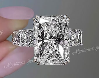 9.3 CT radiant moissanite engagement ring,luxury unique,hidden halo,wide band,celebrity style big large radiant cut engagement ring,wedding