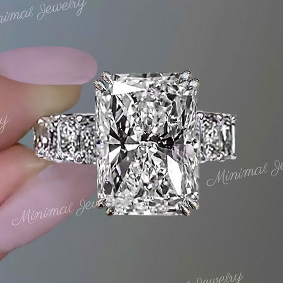 9.3 CT Moissanite Radiant Cut Engagement Ring hidden Halo