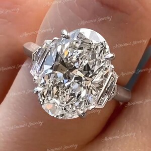 7 CT large Three stone oval moissanite engagement ring,unique trilogy celebrity style,shield&oval engagement ring,big 3 stone wedding ring
