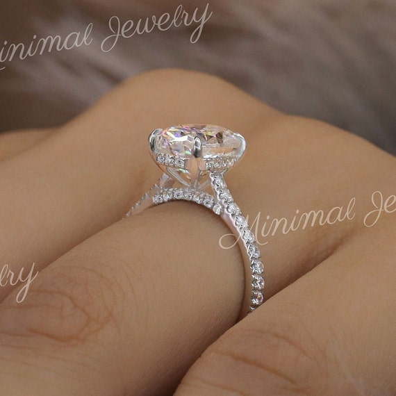 2.5 CT Hidden Halo Oval Engagement Ring moissanite Oval Solitaire Ring 14k White Gold pave Bridge Cathedral Ring anniversary Wedding Ring Etsy Canada