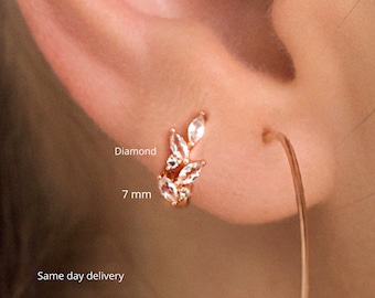 huggie hoop earrings,14k solid gold,diamond huggie earrings,cartilage hoop,cartilage earring,diamond hoops•tiny•mini•small hoop earrings