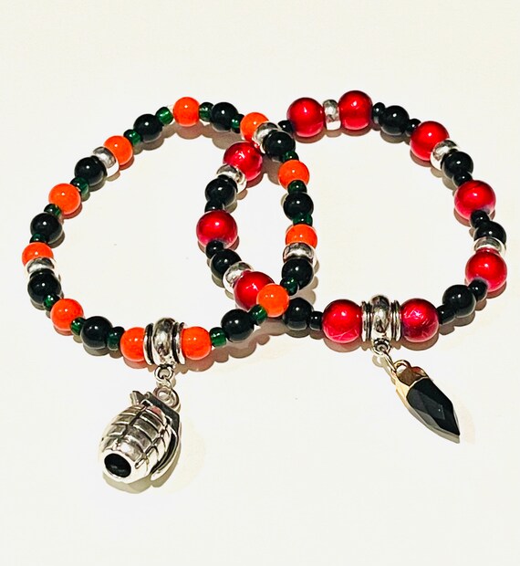 Grenade Explosion Anime Charm Bracelet Stone Cold Heart Black Etsy