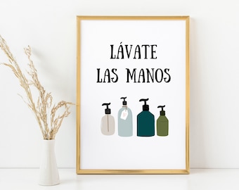 Lavate Las Manos Baño Wall Art Poster/ Soap Clean Bathroom Print/ Digital Download/ Printable/ Home Room Decor/ Latin Latinx Art