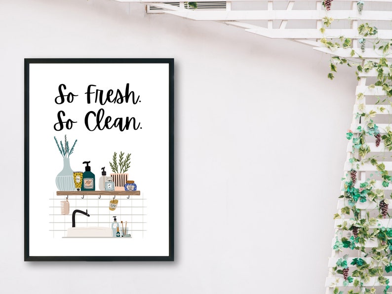 Clean Bathroom Quote Wall Art Poster/ Fresh Plant Print/ Etsy