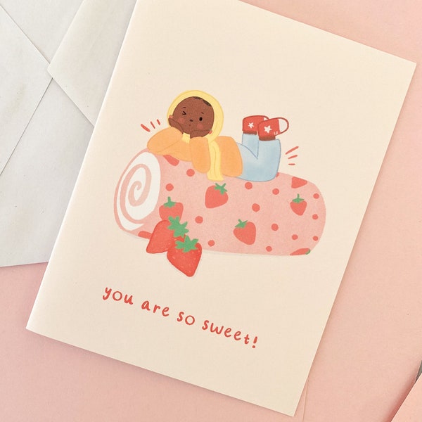 Card - You are so Sweet Hijabi on Strawberry Cake Roll Greeting Card, Muslim Greeting Card, Muslim Thank You Card, Cute Hijabi Birthday Card