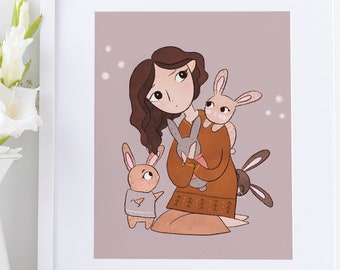 Print -Cute Bunny Mom 8x10" Art Print, Cute Gift Print, Bunny Mini Poster, Rabbit Mini Poster, Rabbit Print, Fall Print