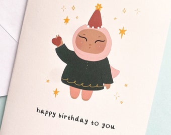 Card - Happy Birthday, Hijabi Birthday Card,Cute Hijabi Greeting Card,Muslim Greeting Card,Cute Hijabi Greeting Card, Muslim Birthday Card