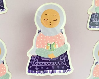 Sticker - Glossy Hijabi on Prayer Mat Sticker, Hijabi Reading Quran Sticker, Prayer Rug Sticker, Cute Hijabi Sticker,Cute Prayer Rug Sticker