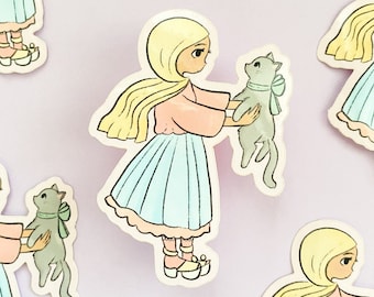 Sticker - Glossy So Darling Sticker, Hijabi With Cat Sticker, Cute Hijabi Sticker,Cute Muslim Sticker,Kitten Sticker,Cat Sticker
