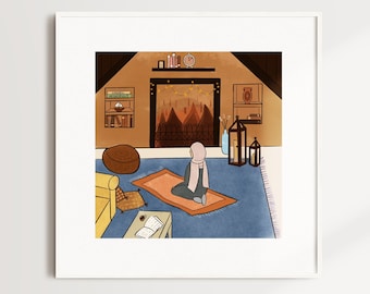 Evening Prayer Art Print,hijabi art print,cute islamic art print,hijabi print,muslim print,islamic illustration print,muslim room decor