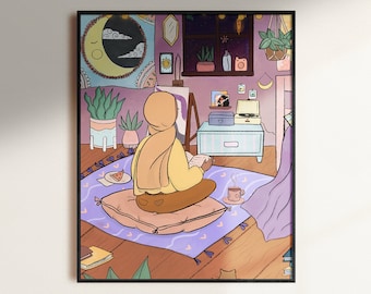 Cozy Nights Art Print,8x10 Mini Poster,8x10 Art Print,Islamic Poster,Cute Hijabi Art Print, Aesthetic Room Print,Pastel Room print