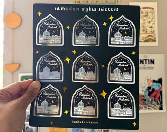 Shimmery Ramadan Nights Stickersheet- Ramadan Mubarak Stickers, Beautiful Ramadan Stickers, Silver Foiled Ramadan Stickers