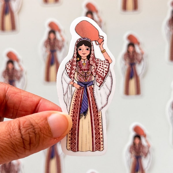 Palestinian Woman Sticker - 100% of profits go to Palestine, 1920s Palestinian Woman Wearing a Traditional Thobe, Free Palestine Sticker