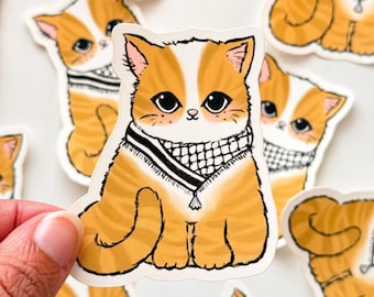 Sticker Catffiyeh - Sticker Palestine mignon - 100 % des bénéfices vont en Palestine, Sticker Palestine gratuit, Sticker Palestine chat, Kitty Palestine