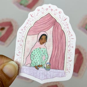 Aufkleber - Chai am Fenster, wasserdichter Aufkleber, HijabiDesi-Mädchenaufkleber, indischer Mädchenaufkleber, pakistanischer Bangladeshi-südasiatischer Aufkleber
