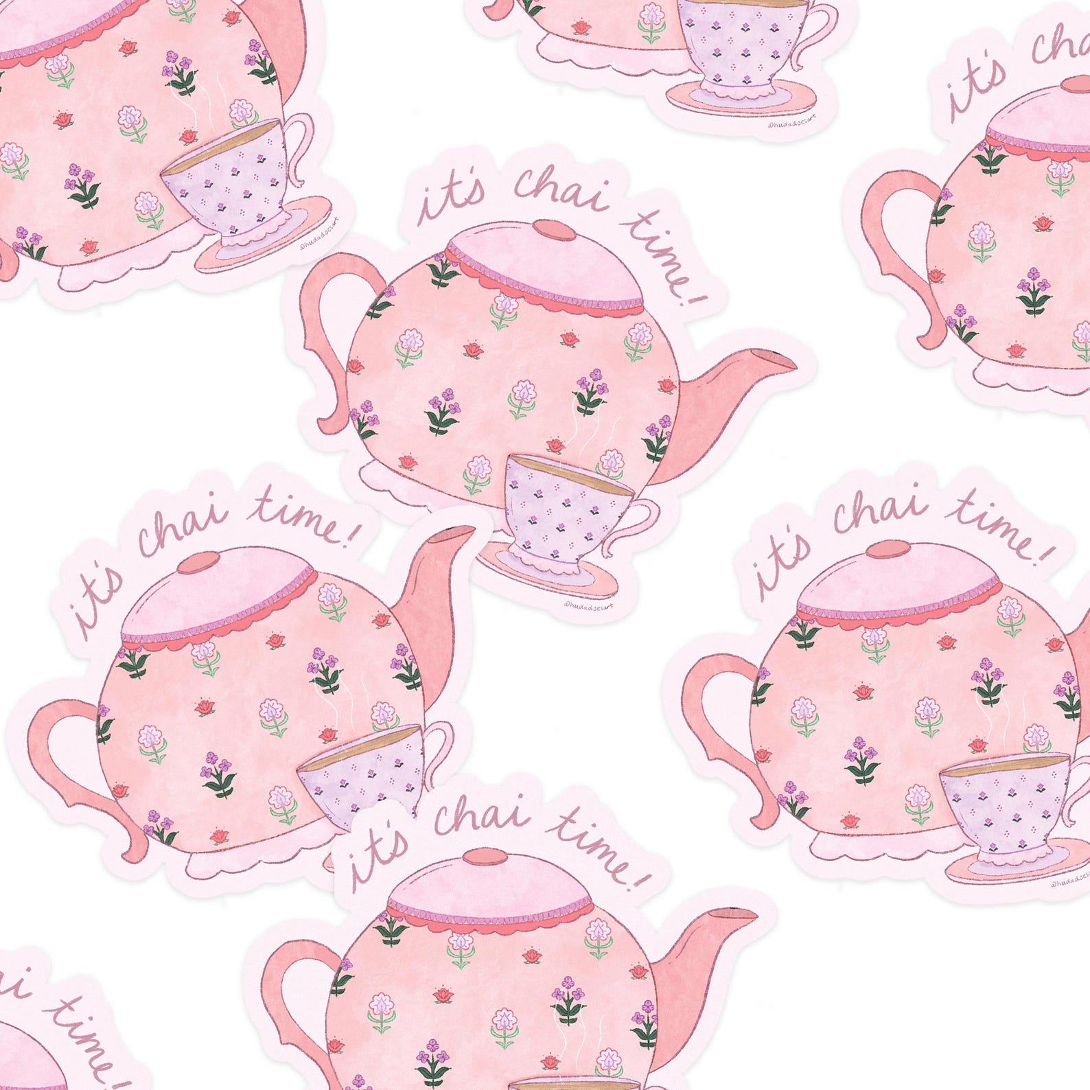 Sticker - It's Chai Time, Mughal Motif Teacup & Teapot, Indian, Desi ...