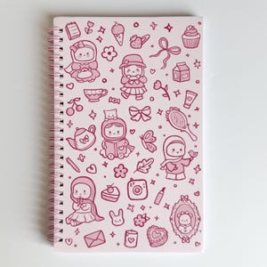 Notebook - Coquette Cute Things Hijabi Patterned Pink Spiral Notebook Journal, Pastel Cutesy Pink Muslimah Notebook Journal