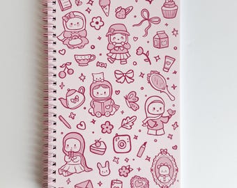 Notebook - Coquette Cute Things Hijabi Patterned Pink Spiral Notebook Journal, Pastel Cutesy Pink Muslimah Notebook Journal