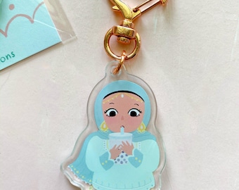 Keychain- It's Boba Time,Hijabi with Boba Keychain,Cute Boba Keychain,Cute Hijabi Keychain,Muslimah Keychain, Islamic Keychain, Muslim gifts