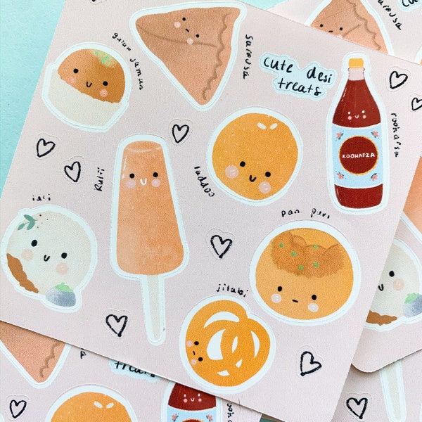 Cute Desi Foods Sticker Set,Desi Treats,Weatherproof Pastel Food Stickers,Kawaii Desi Stickers, Indian Snacks Stickers, Desi Snacks Stickers