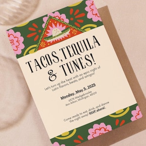 TACOS, TEQUILA & TUNES Party Invitation - Fiesta Invitation, Fun Latin-Themed Party, Digital Download