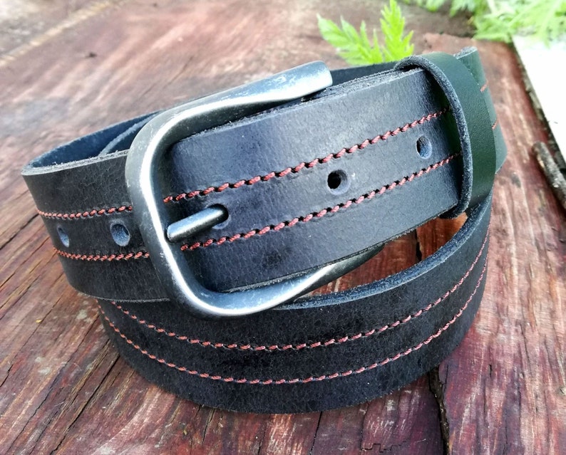 wedding gift ladies mens birthday caledro Black leather belt with stainless steel buckle and double seam