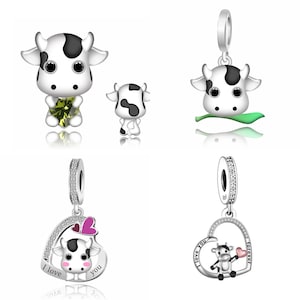 Cute cartoon cow charm serie, farm animal cow charms, 100% real sterling silver s925 charms for european bracelets, necklace pendants