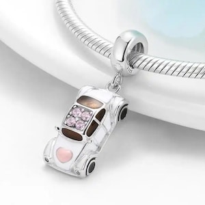 Sports car charm, convertible car charm, 100% real sterling silver s925 cz enamel charm for european bracelets, necklace pendant