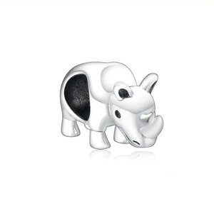 Rhino Charm, Rhinoceros charm, zoo animal charm, 100% real sterling silver s925 charm for european bracelets, necklace pendant