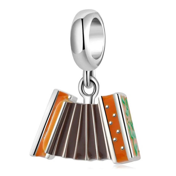 Accordion hurdy-gurdy charm, musical instrument charm, 100% real sterling silver enamel charm for european bracelets, necklace pendant
