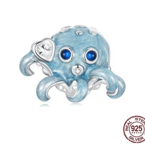Sparkly octopus charm, cartoon octopus charm, sea animal charm, 100% sterling silver s925 enamel cz for european bracelets, necklace pendant