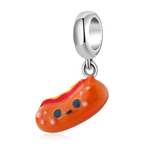 Cute cartoon food charm serie, cartoon hotdog charm, 100% real sterling silver enamel charm for european bracelets, necklace pendant diy