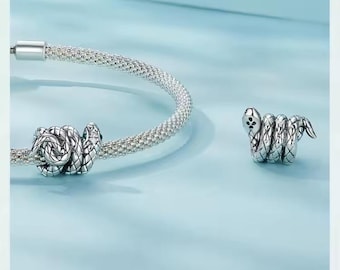 Breloque en argent sterling, breloque de bracelet serpent animal spirituel, bijoux serpent enroulé, pendentif collier serpent, porte-clé serpent en argent, breloque de sac