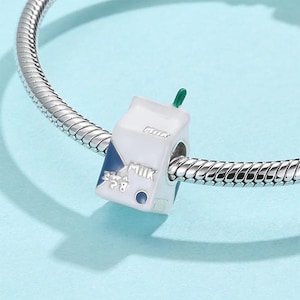 Bedel melkpak, bedel melkdrank, 100% echt sterlingzilver s925 emaille bedel voor europese armbanden, kettinghanger